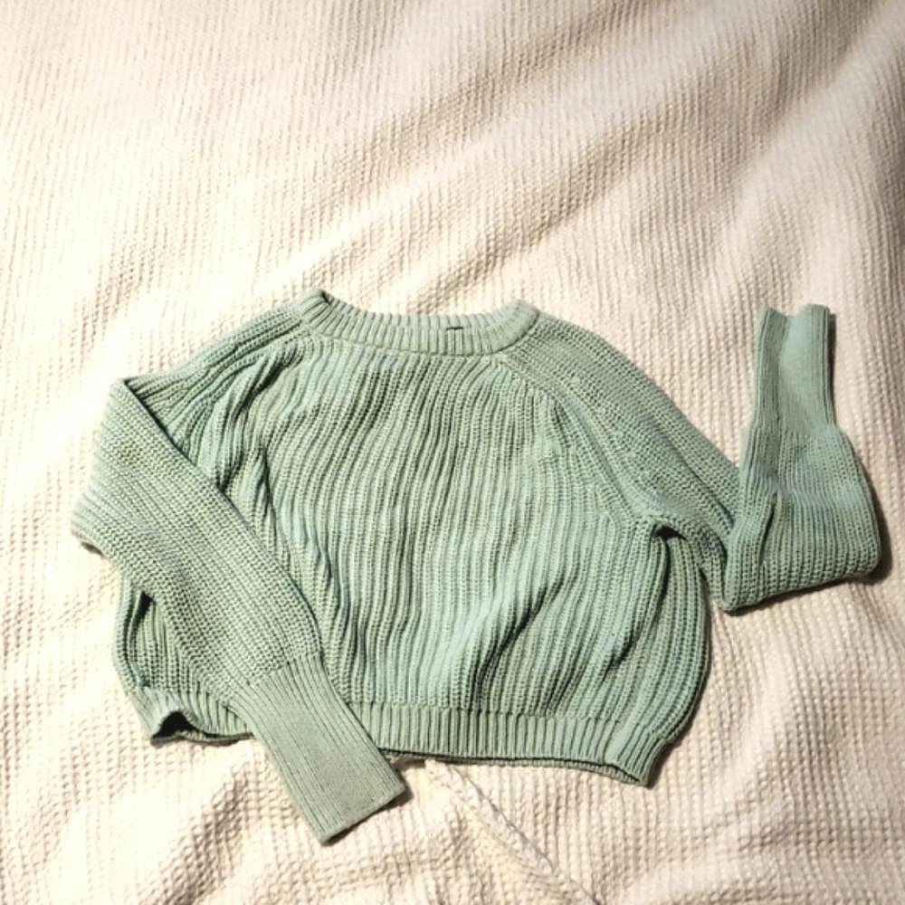 American Apparel Cropped Fisherman Sweater in Mint
